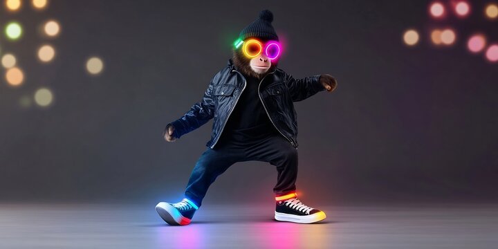 funky pop art monkey LED sneakers breakdancing dance floor