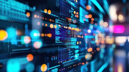 Futuristic digital interface with blue coding and data visualization