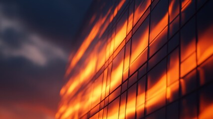 A striking image of a building against a vibrant sky, with flames illuminating the scene, capturing a dramatic juxtaposition of architecture and fire.
