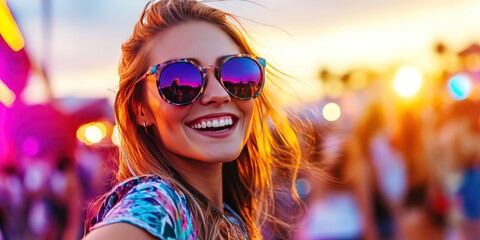 woman having fun at summer music festival