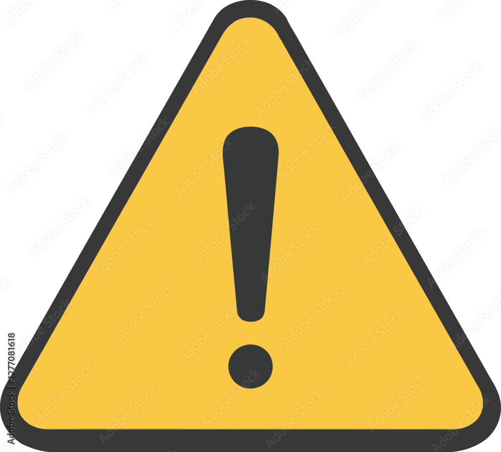 Poster yellow triangular warning sign featuring a bold exclamation mark in a minimal flat design, symbolizi