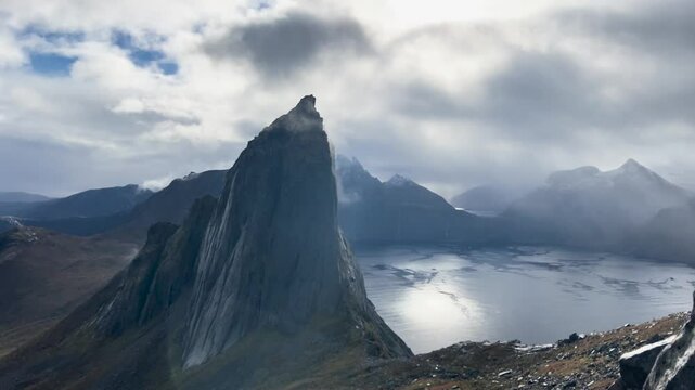 Clouds are passing over the majestic segla mountain on senja island in norway