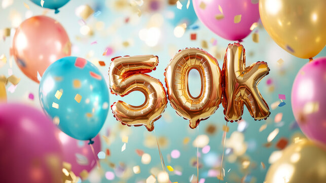 50k Subscriber Milestone Celebration Banner with Balloons