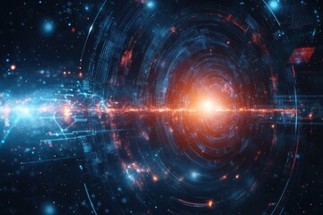 Obraz premium Deep space tunnel with glowing light and intricate digital patterns