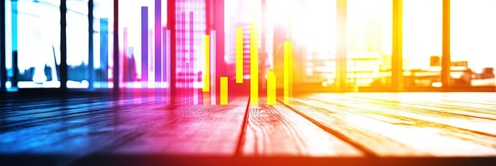 office interior with digital marketing charts and graphs overlay