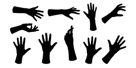 Gloved palm silhouette, 5 fingers, vector hand set