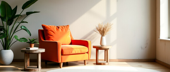 vibrant velvet armchair in a sunlit minimalist room