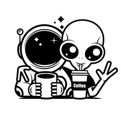 Cute Astronaut Hug Alien Cartoon Vector Icon Illustration. Science Technology Icon Concept Isolated Premium Vector. Flat Cartoon Style