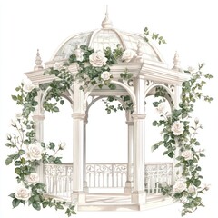 Naklejka premium Elegant white gazebo with roses