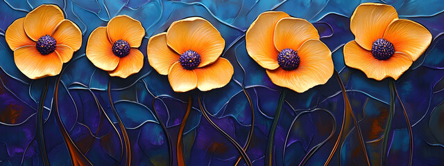 Abstract orange California poppies, acrylic paint
