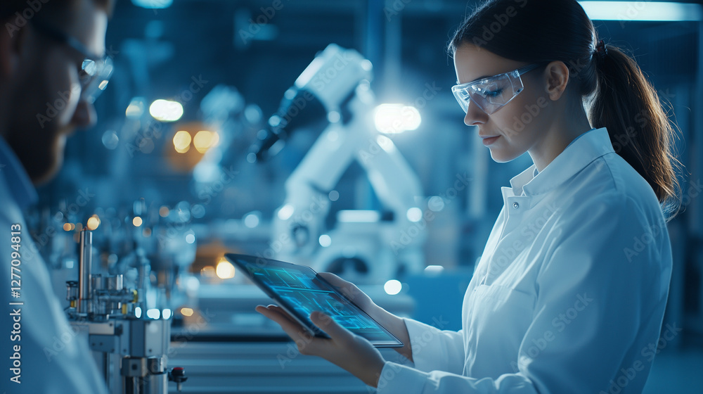 Poster high-tech factory collaboration between engineer and operator