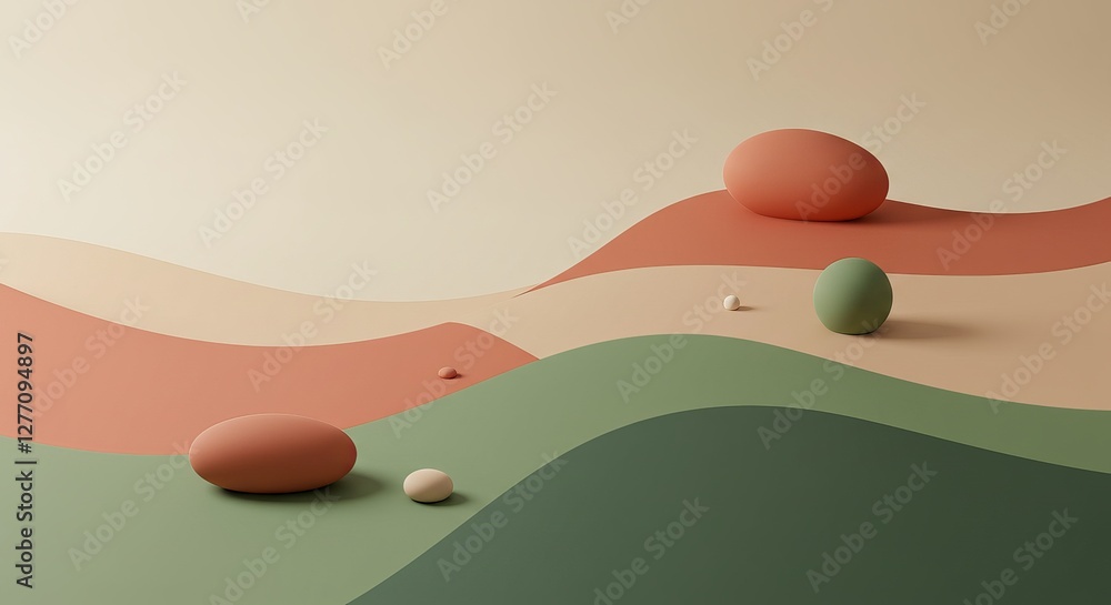 Poster minimalist abstract landscape with colorful shapes and smooth gradient waves