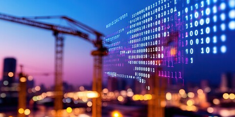 construction with digital binary data overlay 