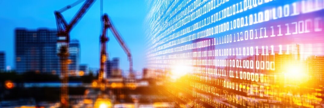 construction with digital binary data overlay 