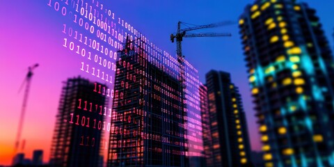 construction with digital binary data overlay 