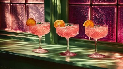 Refreshing Pink Cocktails Garnish with Orange