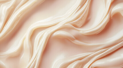 Obraz premium Swirling surface of shiny light peach colored cream or lotion creates a luxurious and smooth aesthetic.