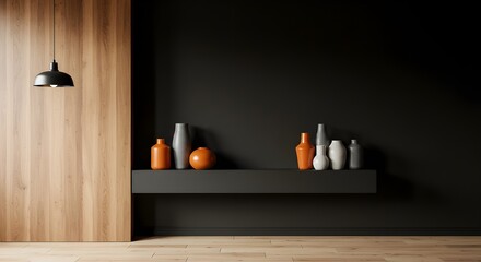 Habitación oscura y elegante vacía por la noche con espacio para copiar, generada por IA
