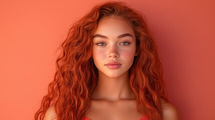 Naklejka premium Arafed woman with striking red hair and a freckled top confidently posing for a captivating photograph.