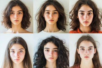 A woman displays a range of distinct facial expressions, showcasing emotions from joy to sadness, highlighting the complexity of human feelings.