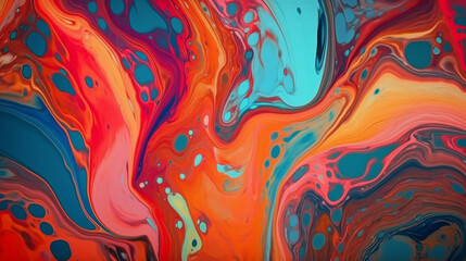 Fluid art creation with vibrant colors and swirling patterns in an artistic studio setting