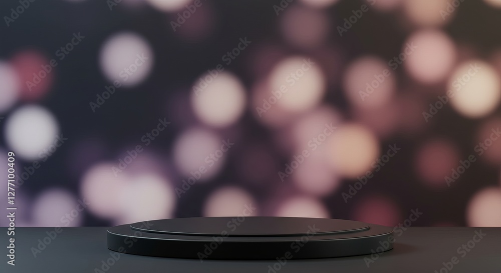 Poster elegant empty black pedestal with bokeh background for product display mockup