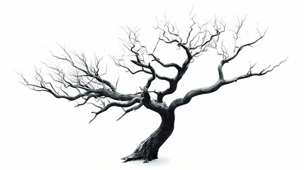 Ethereal spooky abandoned tree on clear white background. Surreal Haunted Forest. Illustration