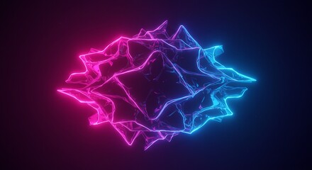 Glowing abstract neon sculpture with vibrant pink and blue lighting