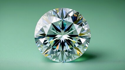 Fototapeta premium Brilliant cut diamond sparkling against mint green background