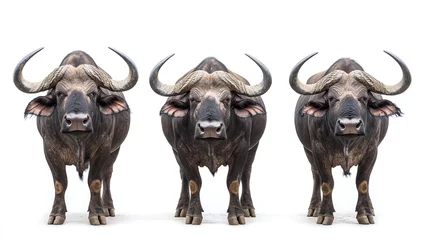 Selbstklebende Fototapeten African buffalo collection (portrait, front view, side view) isolated on a white background, animal bundle. © Infinity Lens