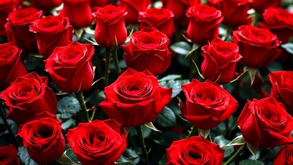 Obraz premium Close up of vibrant red roses symbolizing love