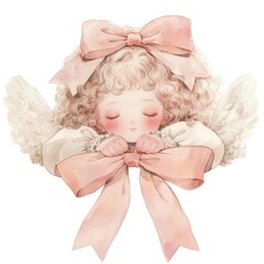 Fototapeta premium Cherubic angel with pink bow