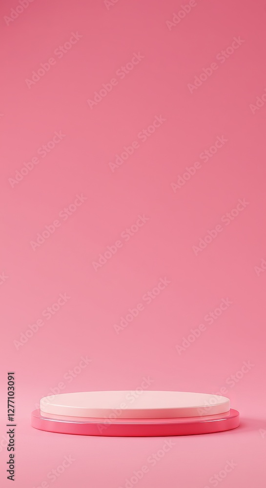 Poster minimal pink background with empty pedestal for product display