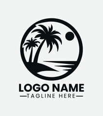 Tropical Beach Logo, Beach and Palm Tree Logo Design