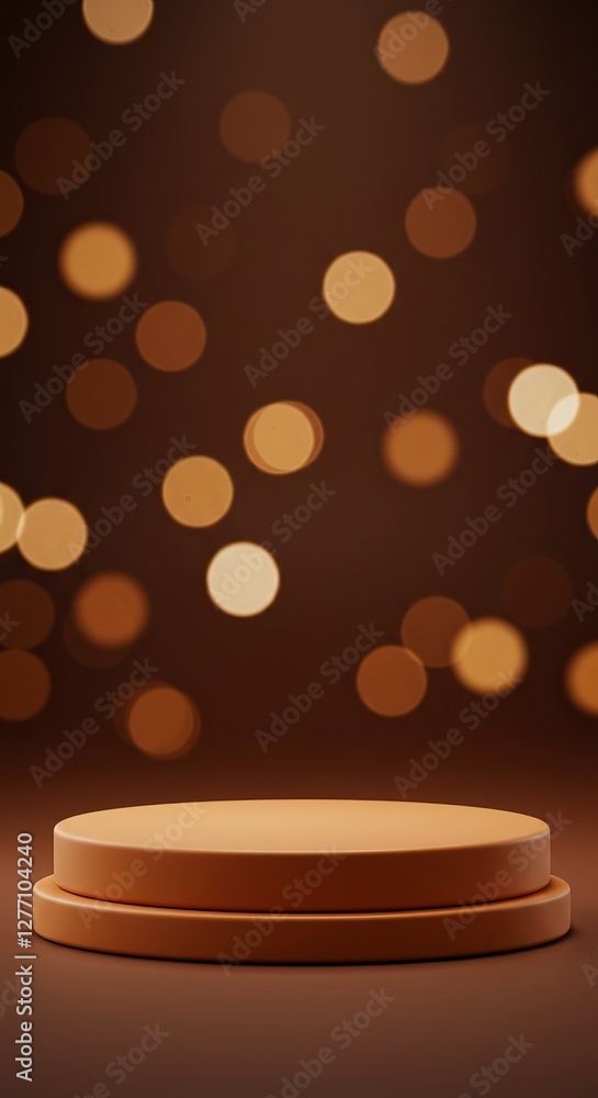 Aufkleber warm golden bokeh lights with empty circular podium in minimalistic design