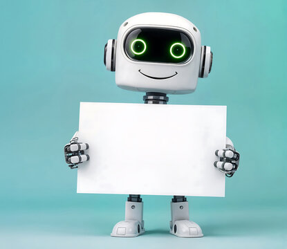 Robot tenant une pancarte blanche vide, isol&eacute; espace vide pour du texte
