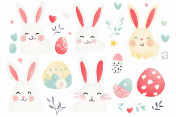 A stylish, illustrated Easter Bunny sticker pack featuring different playful expressions and festive accessories.