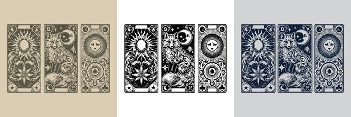 illuminated fox vector playing card tattoo design
