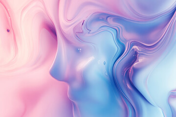 Obraz premium A surreal background with fluid, abstract shapes and soft gradient transitions in pastel blues and pinks, evoking a sense of calm and otherworldly beauty