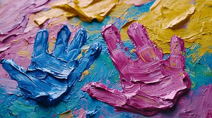 American Sign Language ASL Colorful handprints on a canvas background.