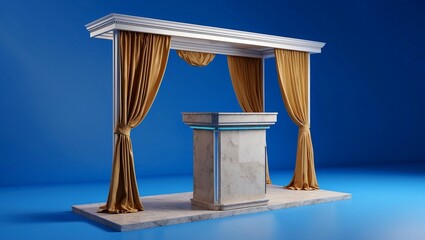 Elegant stone product display podium with curtain