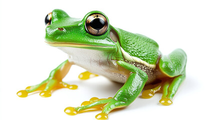 Obraz premium Exotic green poison dart frog from the tropical jungle isolated on a white background, animal.