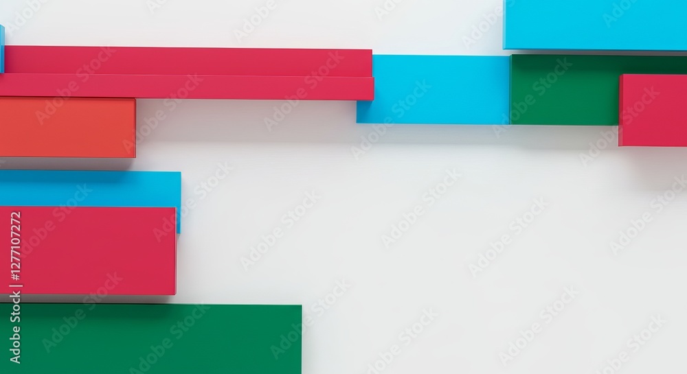 Poster colorful geometric abstract composition with overlapping rectangles on neutral background