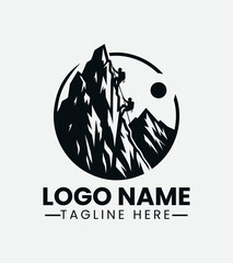 Mountain Climbing Adventure Logo, Rock Mountain Climbing Logo Design