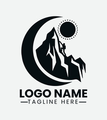 Mountain Climbing Adventure Logo, Rock Mountain Climbing Logo Design