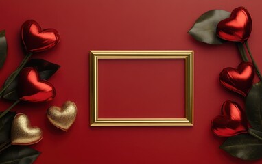 A decorative picture frame adorned with hearts and flowers, showcasing a charming design suitable for displaying cherished memories.