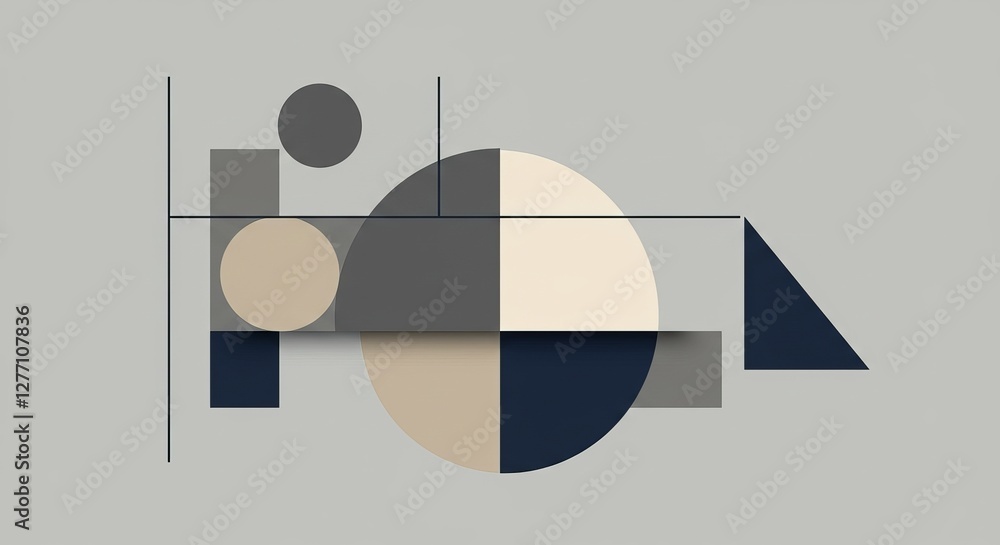 Poster modern geometric abstract composition with circles and triangles in neutral tones