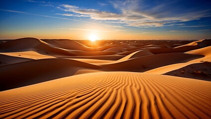 Naklejka premium Endless golden sand dunes under a blue sky