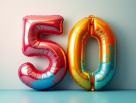 Colorful balloons forming the number fifty for a fiftieth birthday