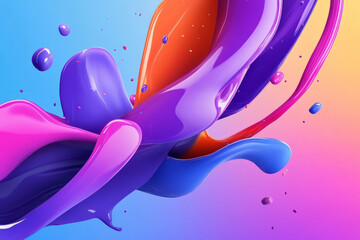 Obraz premium Surreal abstract background featuring colorful splatters of paint, fluid organic shapes blending into each other, and gradients of lavender and chambray blue to create a dream-like and imaginative